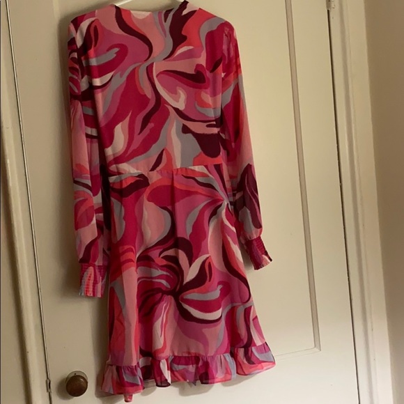 NWT Bar 3 pink ruffled silhouette/wrap mini dress - Picture 7 of 7